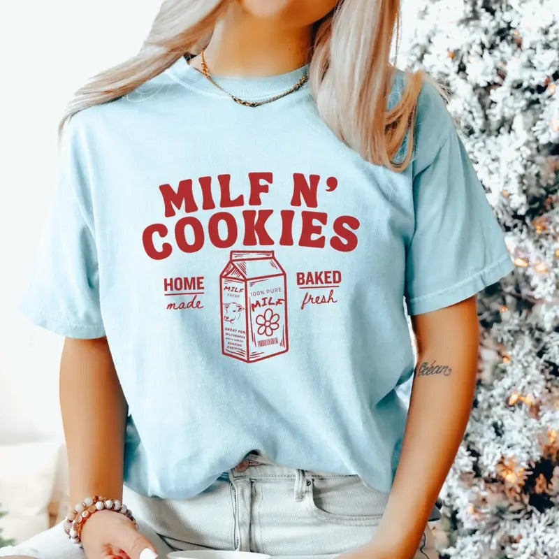 Comfort Colors Women's Christmas Milf N Cookies Short Sleeve Cotton Graphic T-Shirt Hoodie, Sweatshirt | HypeDripTees.com