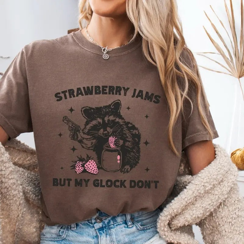 Comfort Colors Women's T-Shirt - Strawberry Jams Graphic Short Sleeve Casual Cotton Tee, Crewneck, Summer Wear