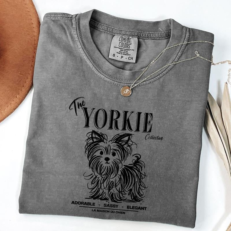 Comfort Colors Yorkie T-Shirt, Elegant Standard Yorkie Tee, Dog Lover Shirt, Ink Sketch Poodle Shirt, Vintage Pet Graphic...