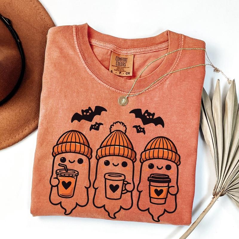 Comfort Colors Сute Ghost Coffee Shirt, Boo Shirt, Halloween Coffee Lovers Gift Hoodie, Sweatshirt | HypeDripTees.com