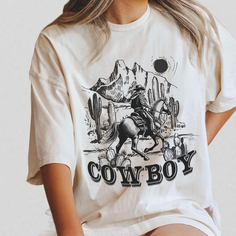 Comfort Shirt Gift for Her, Retro Wild West Shirt, Retro Cowboy Shirt, Vintage Howdy T-Shirt, Vintage 90s Cowboys Tee,...