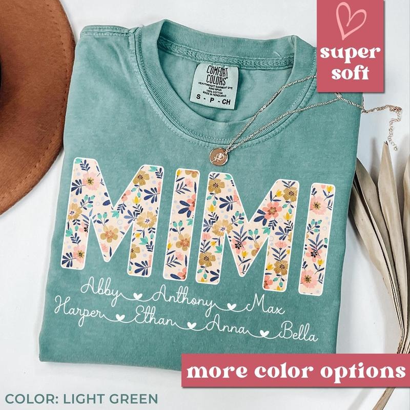Comfort color custom Personalized Mimi Shirt with Grandkids Names, Floral Mimi T-Shirt, Mimi Gifts, Mother's Day Shirt,...