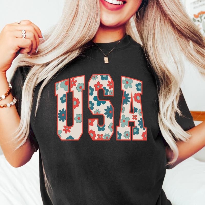Comfort colors USA flower short sleeve casual cotton graphic tshirt Hoodie, Sweatshirt | HypeDripTees.com