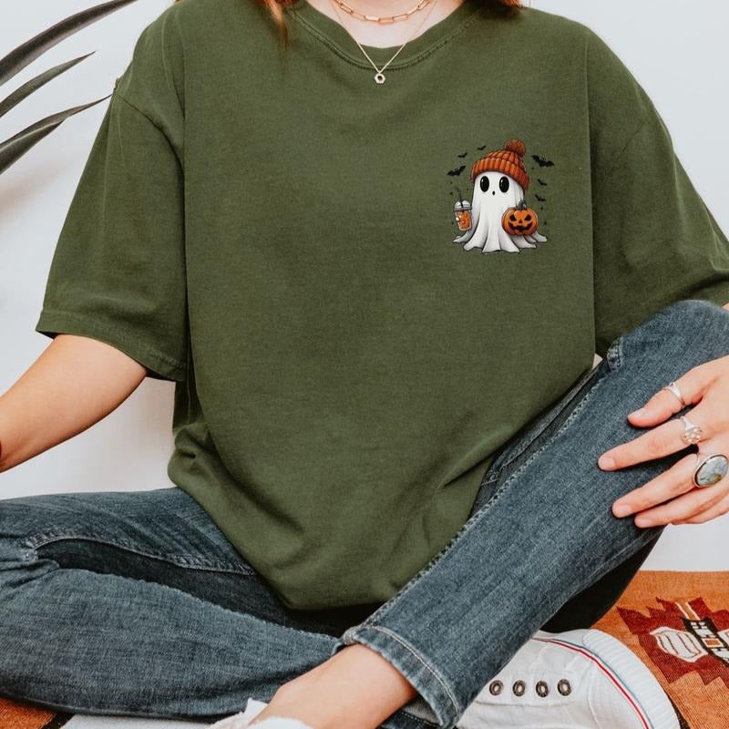 Comfort colors cute pocket ghost short sleeve casual cotton graphic tshirt Hoodie, Sweatshirt | HypeDripTees.com
