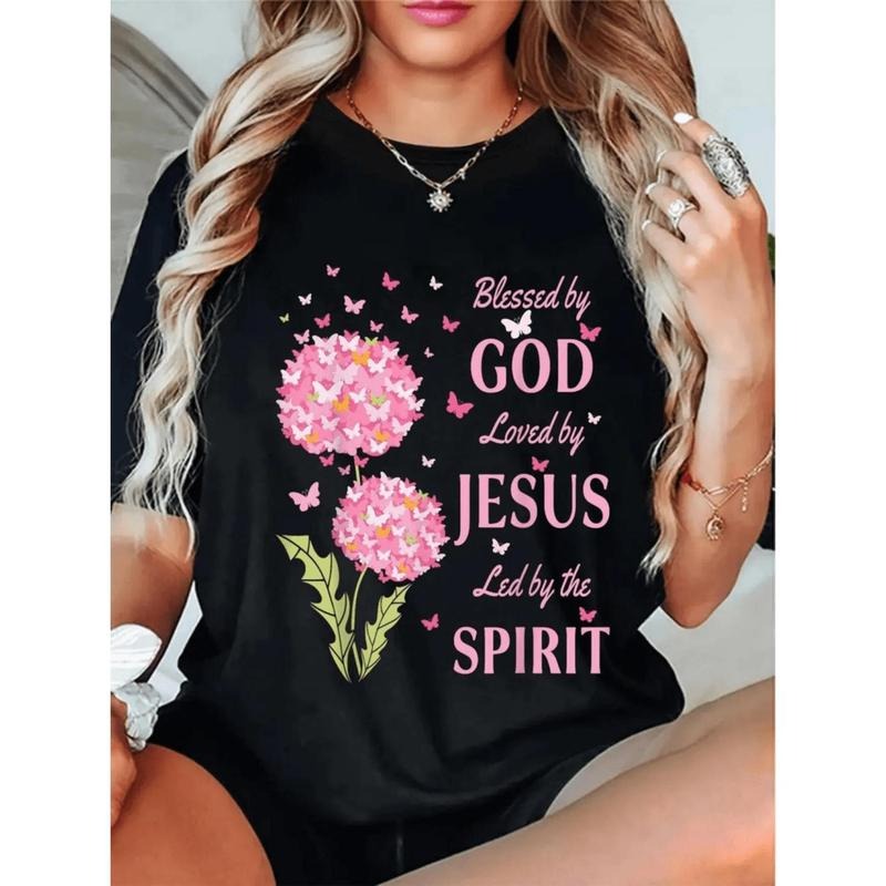 Comfortable Breathable Women's Round Neck T-Shirt With Fashionable Letter Cartoon Print For Daily Leisure And Elegant...