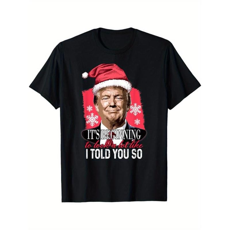 Comfortable and breathable high quality men's crew-neck T-shirt, Donald Trump Christmas Print men's cotton casual...