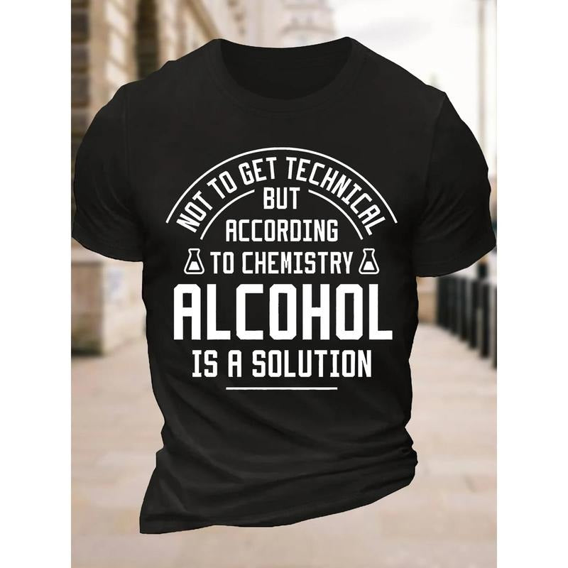 [Comfy Summer Print Tee] Men's Comfy ALCOHOL IS A SOLUTION Print T-shirt