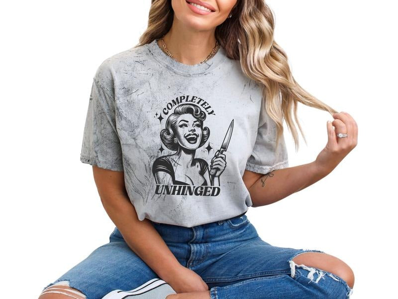 Completely Unhinged Unisex T-Shirt, True Crime Shirt for Women, Retro Inspired Mental Health T Shirt Hoodie, Sweatshirt