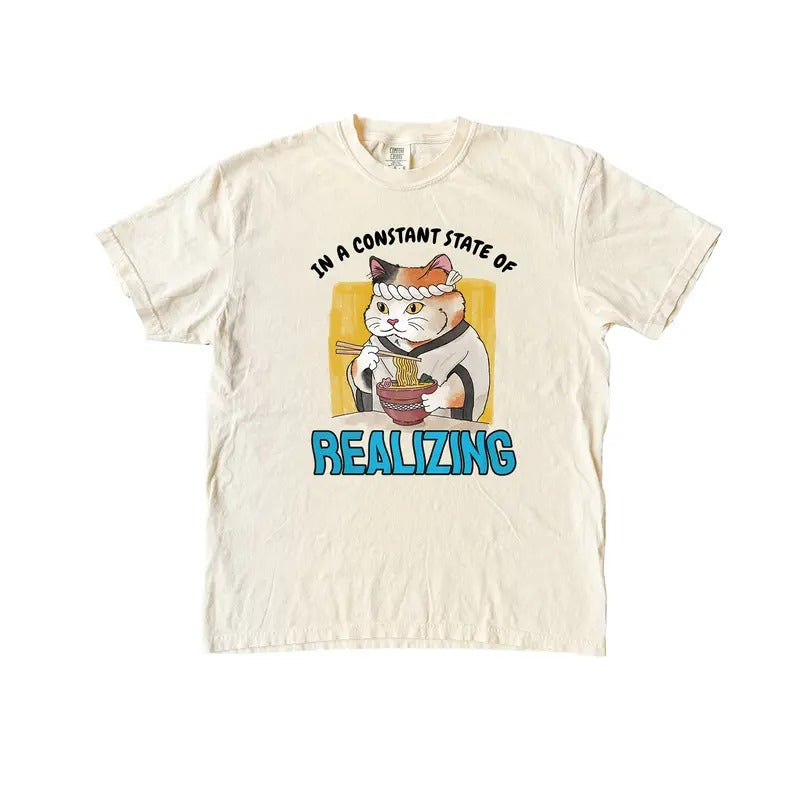 Constant State of Realizing TShirt, Funny Cat Comfort Colors T-Shirt Hoodie, Sweatshirt | HypeDripTees.com