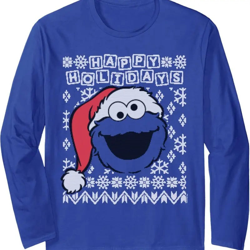 Cookie Monster Ugly Christmas Long Sleeve T-Shirt Hoodie, Sweatshirt | HypeDripTees.com
