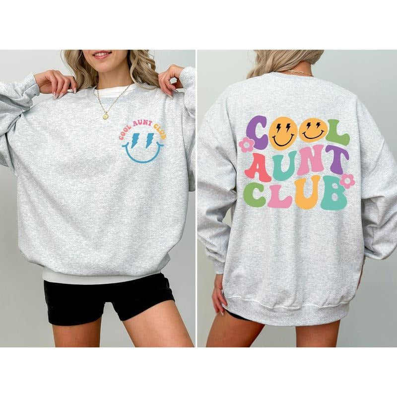 Cool Aunt Club Front And Back Print Sweatshirt Casual Comfort Womenswear Comfortable Graphic T-Shirts, Hoodie
