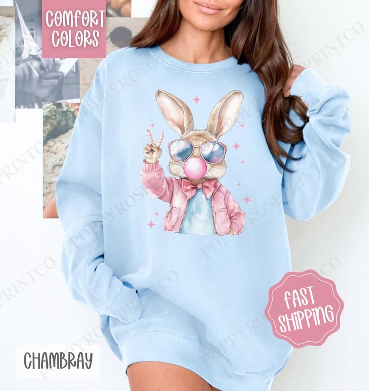 Cool Bunny Comfort Colors Sweatshirt, Cute Easter Women's Crewneck, Trendy Bunny Women's Sweater, Gift for Her T-Shirts,...