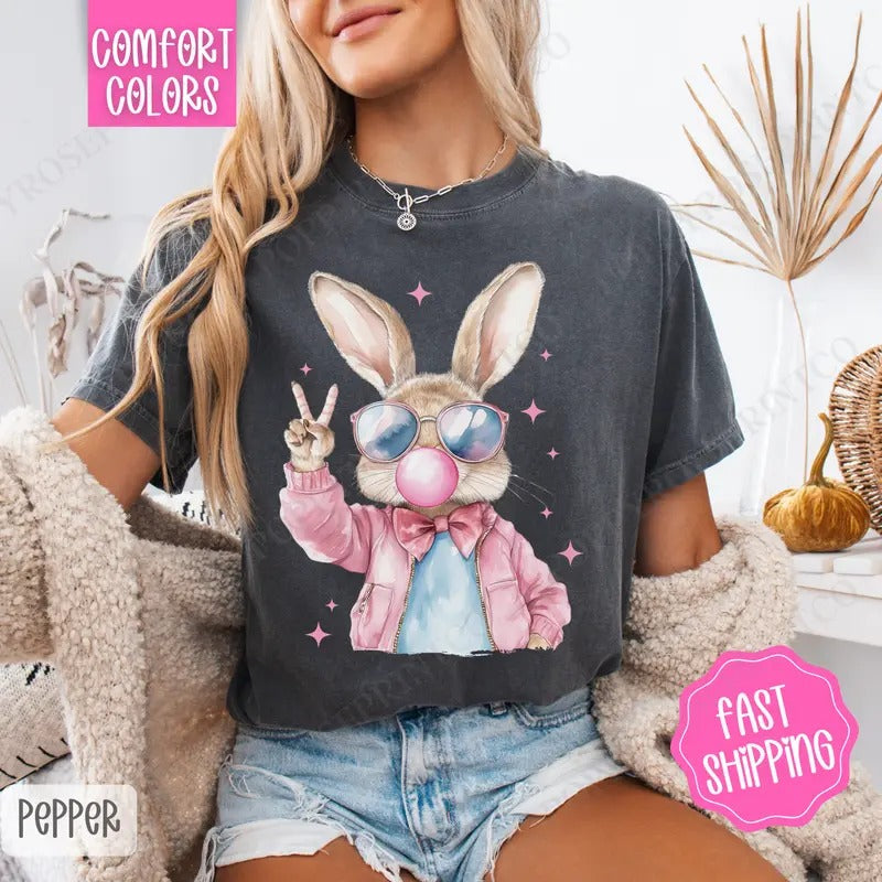 Cool Bunny Shirt Comfort Colors, Easter Tshirt, Trendy Bunny Women's Tee, Gift for Her Hoodie, Sweatshirt | HypeDripTees.com