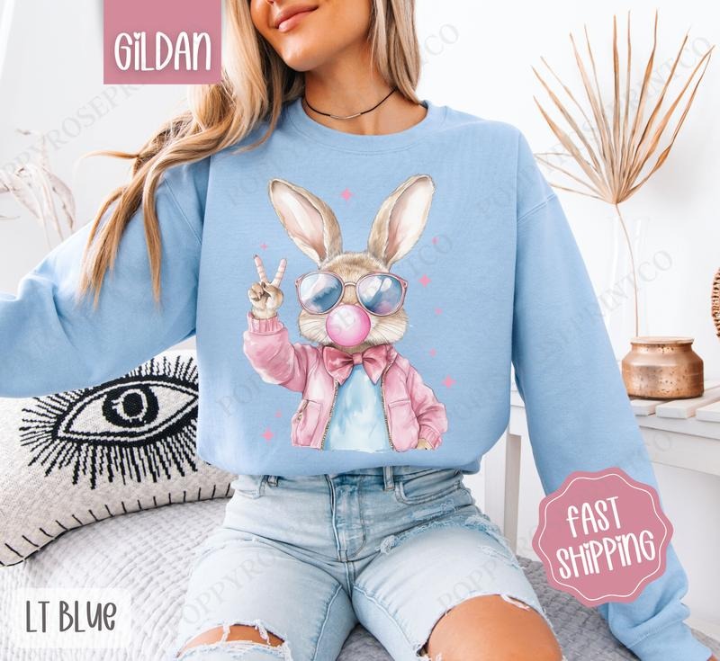 Cool Bunny Sweatshirt, Easter Crewneck, Trendy Bunny Women's Sweater, Gift for Her T-Shirts, Hoodie | HypeDripTees.com