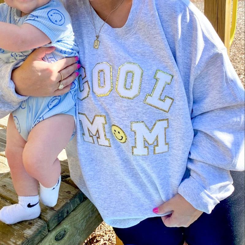 'Cool Mom' Letter Patch Sweatshirt T-Shirts, Hoodie | HypeDripTees.com