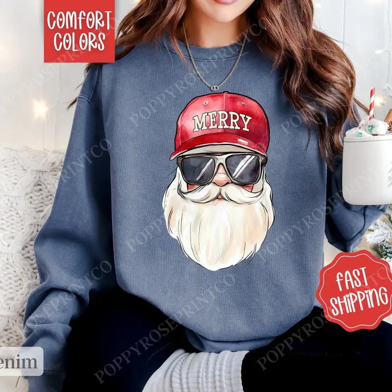 Cool Santa Sweatshirt Comfort Colors, Preppy Christmas Sweater,  Womens Holiday Crewneck T-Shirts, Hoodie | HypeDripTees.com