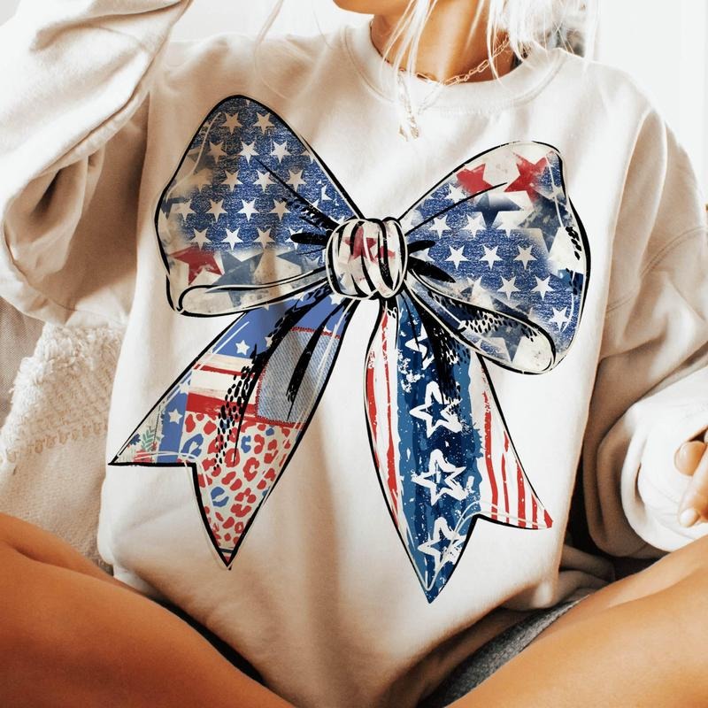 Coquette 4th July Bow Shirt American Flag Patriotic Girl USA 100% Cotton T-Shirts, Hoodie, Sweatshirt