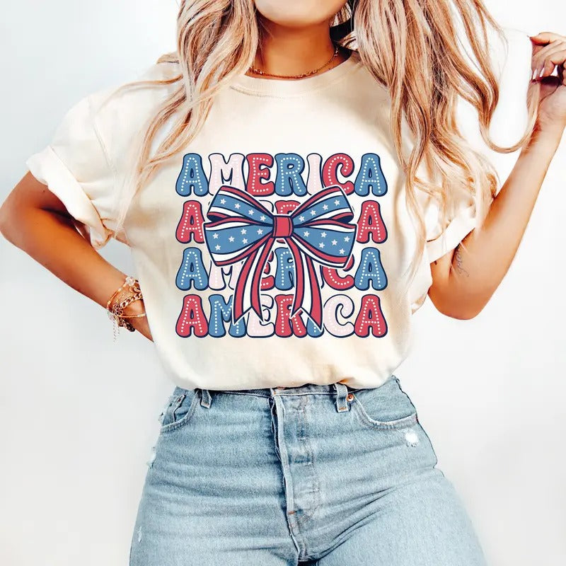Coquette American Flag Comfort Colors Shirt Coquette 4th July American Flag Shirt T-Shirts, Hoodie, Sweatshirt