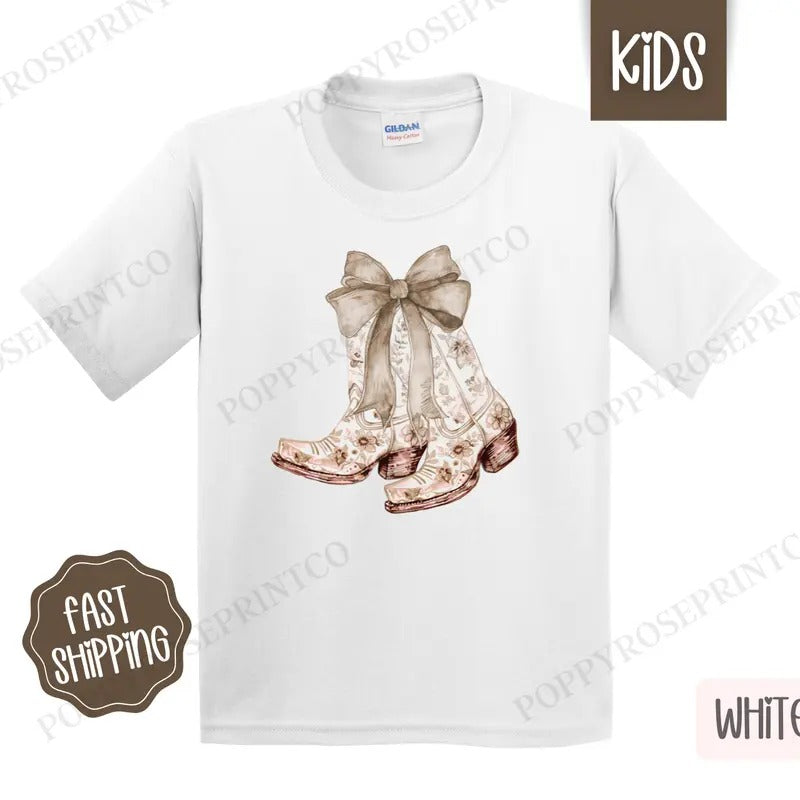 Coquette Beige Cowgirl Boots Kids Shirt - Children's Tshirt - Cute Youth Tee Gildan Hoodie, Sweatshirt | HypeDripTees.com