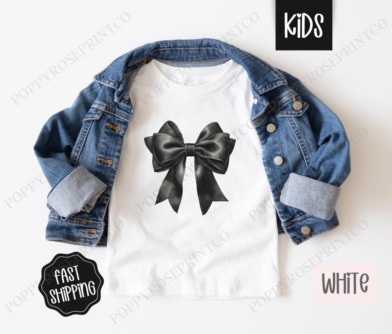 Coquette Black Bow Kids Shirt - Cute Bow Children's Tshirt - Youth Tee Gildan Hoodie, Sweatshirt | HypeDripTees.com