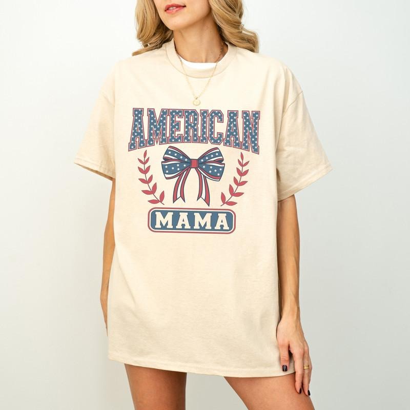 Coquette Bow American Mama Shirt, Fourth Of July Shirt 4th Of July Shirt, USA Flag Bow Shirt, American Vibes Freedom...