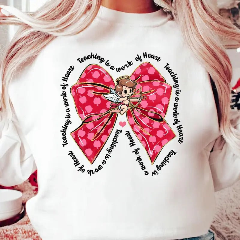 Coquette Bow Cupid Teacher Valentine Shirt, Cupid's Favorite Teacher Shirt, Teacher Valentines Day Gift, Love Teacher...