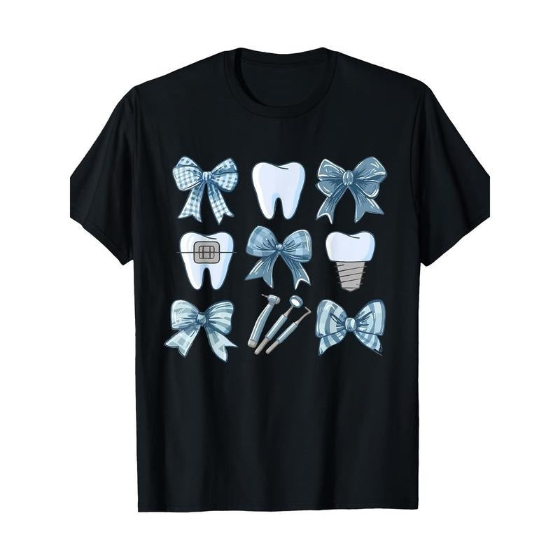 Coquette Bow Cute Teeth Dentist Squad Dental Assistant T-Shirt Made in USA Hoodie, Sweatshirt | HypeDripTees.com
