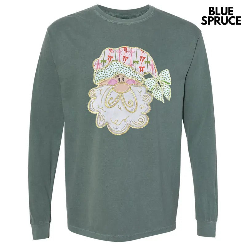 Coquette Bow Santa Long Sleeve Comfort Colors T-Shirt Hoodie, Sweatshirt | HypeDripTees.com