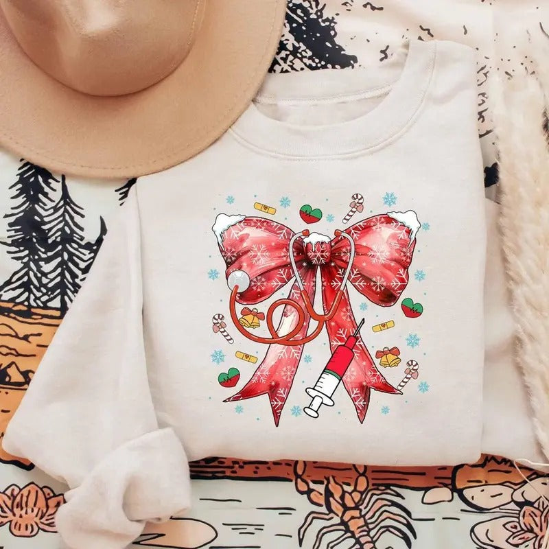 Coquette Bow Stethoscope Nurse Merry Nurse Shirt Nurse Shirt Xmas Nurse Shirt T-Shirts, Hoodie, Sweatshirt