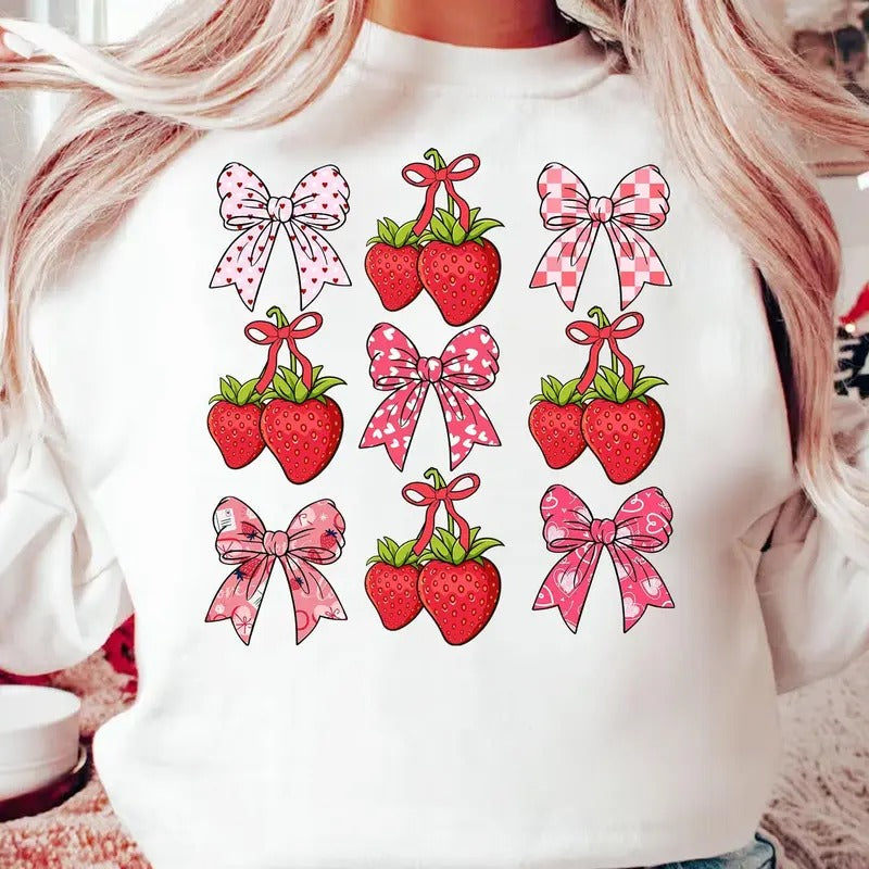 Coquette Bow Strawberry Valentine Shirt, Valentines Day Shirt, Strawberry Coquette Bow Shirt, Valentine Love Shirt, Cute...