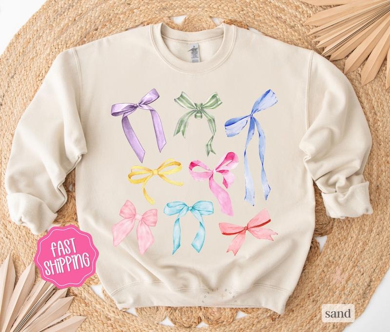 Coquette Bow Sweatshirt, Women's Sweatshirt, Bow Sweaterstyle{n002}2 T-Shirts, Hoodie | HypeDripTees.com