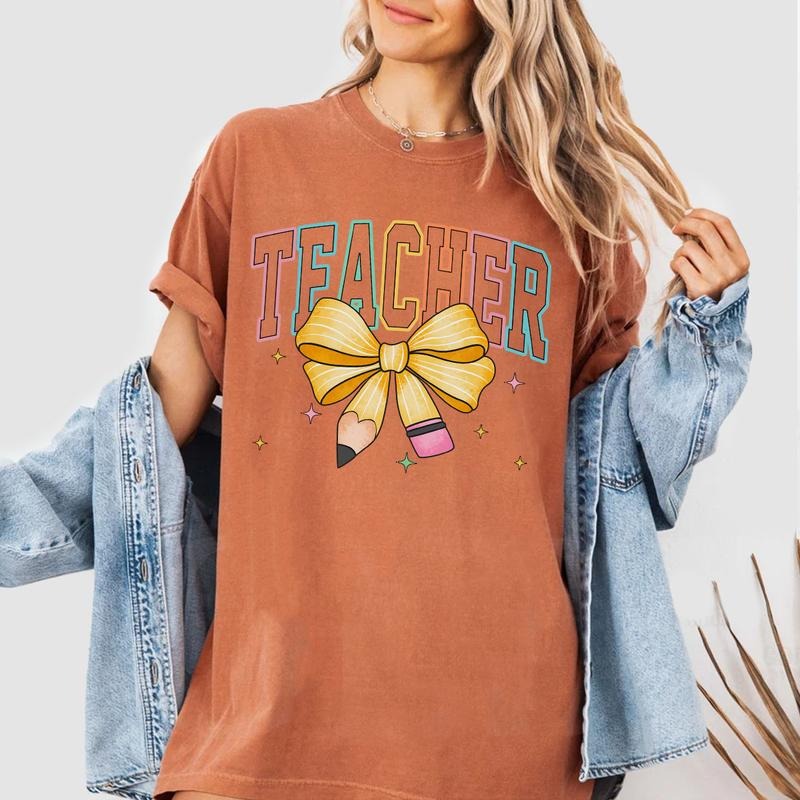 Coquette Bow Teacher Shirt, Girly Teacher Sweatshirt, Cute Aesthetic Tee, Back to School Outfit, Teacher Appreciation...