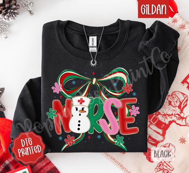 Coquette Christmas Nurse Sweatshirt, Trendy Women's Holiday Sweater T-Shirts, Hoodie | HypeDripTees.com