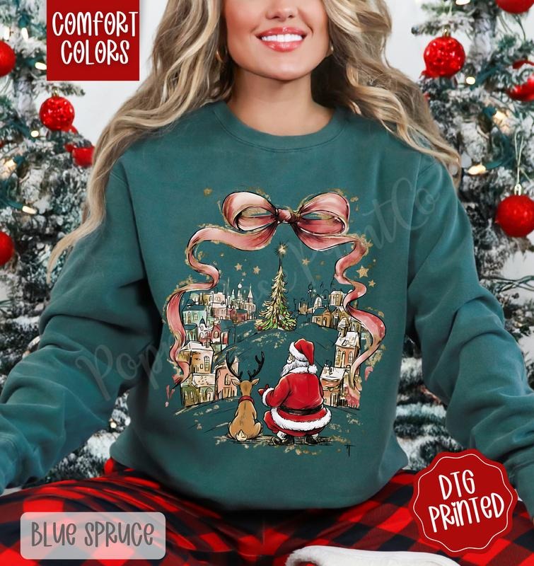 Coquette Christmas Town Comfort Colors Sweatshirt, Trendy Women's Holiday Crewneck T-Shirts, Hoodie | HypeDripTees.com