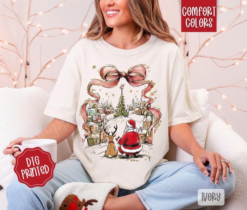 Coquette Christmas Town Shirt Comfort Colors, Trendy Women's Holiday Tshirt Hoodie, Sweatshirt | HypeDripTees.com