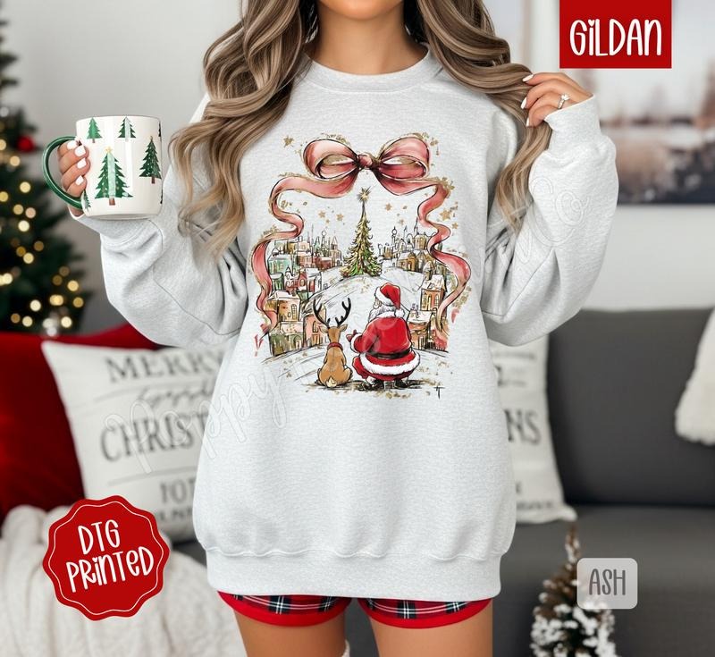 Coquette Christmas Town Sweatshirt, Trendy Women's Holiday Sweater T-Shirts, Hoodie | HypeDripTees.com