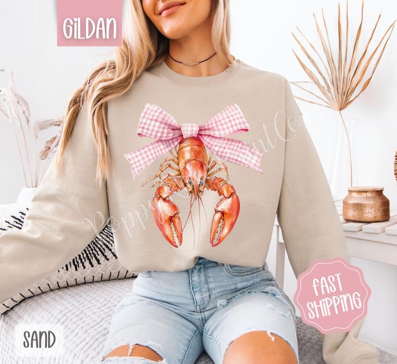 Coquette Crawfish Sweatshirt, Southern Girl Sweater, Girly Aesthetic Crewneck T-Shirts, Hoodie | HypeDripTees.com