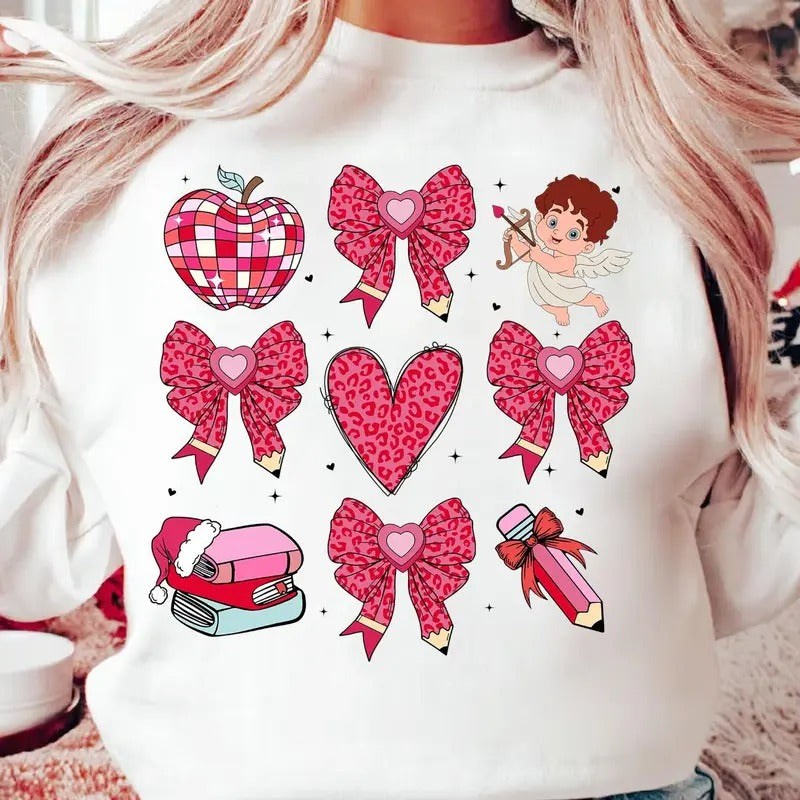 Coquette Cupid Teacher Valentine Shirt, Valentines Day Shirt, Coquette Bow Pencil Shirt, Teacher Valentine Shirt, Cute...