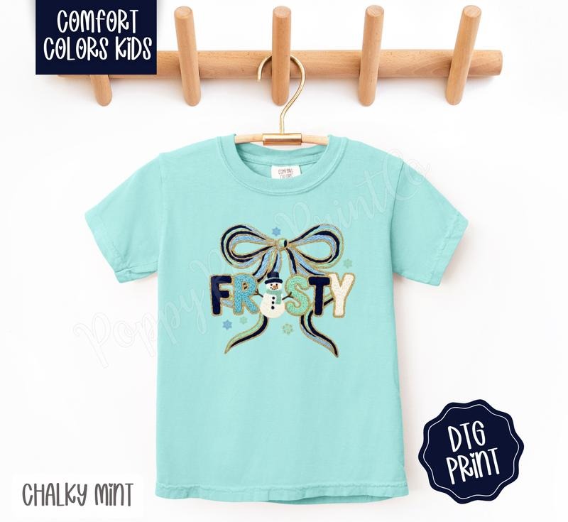 Coquette Frosty Youth Comfort Colors Tshirt, Christmas Tee for Kids Hoodie, Sweatshirt | HypeDripTees.com