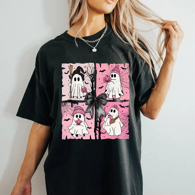 Coquette Halloween Shirt, Halloween Ghost Sweatshirt, Cute Ghost, Spooky Season Unisex Cotton Crewneck Sweatshirt