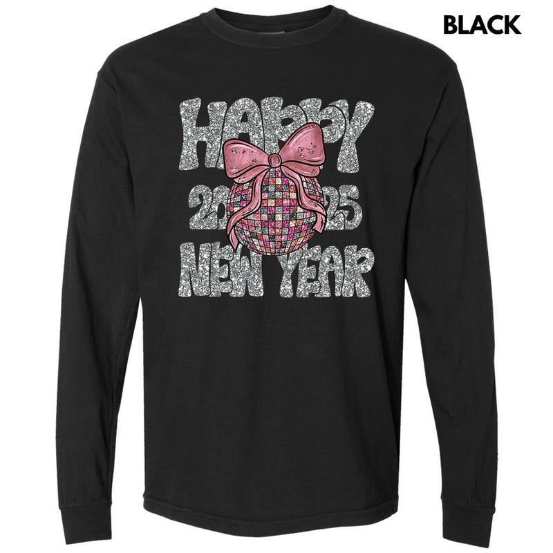 Coquette Happy New Year Long Sleeve Comfort Colors T-Shirt Hoodie, Sweatshirt | HypeDripTees.com