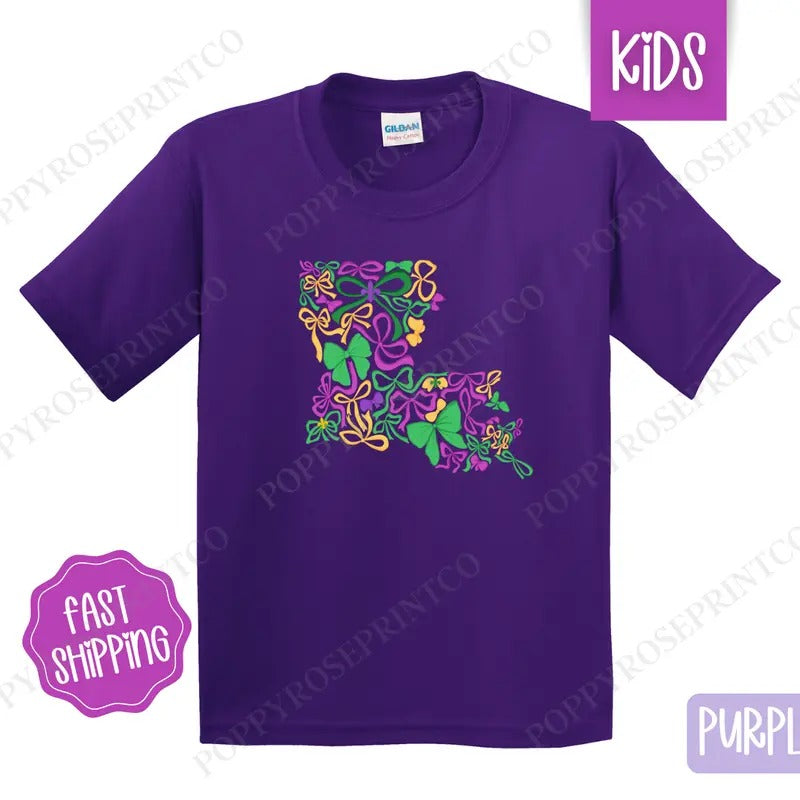 Coquette Louisiana Kids Shirt - Mardi Gras Children's Tshirt - Cute Youth Tee Gildan Hoodie, Sweatshirt | HypeDripTees.com