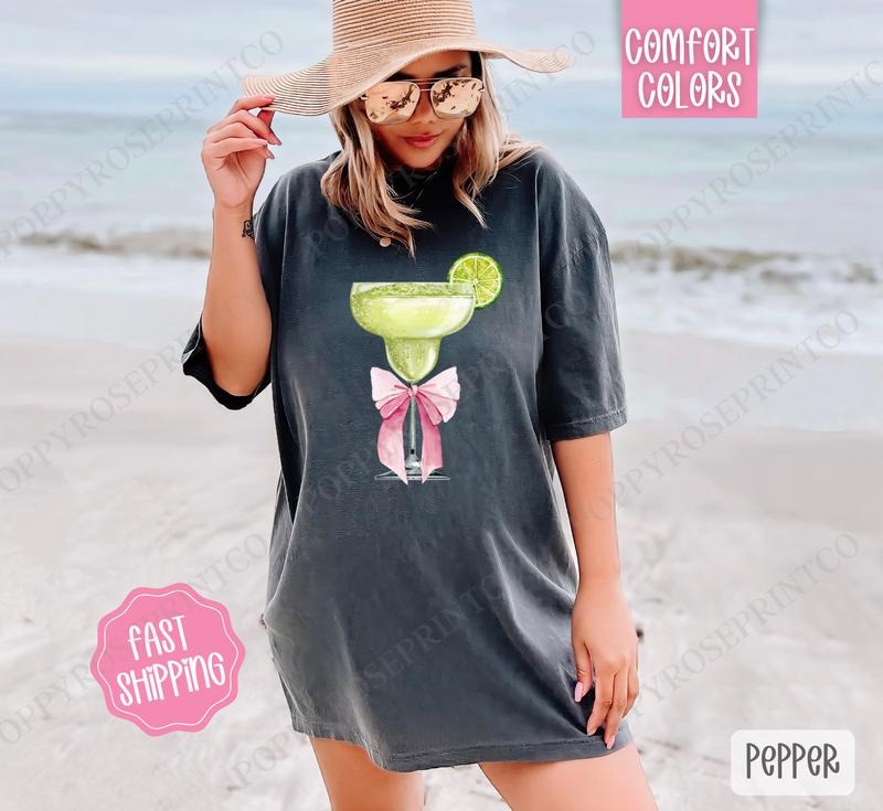 Coquette Margarita Comfort Colors Shirt, Cute Cocktail Tshirt, Margarita Bow Tee Hoodie, Sweatshirt | HypeDripTees.com