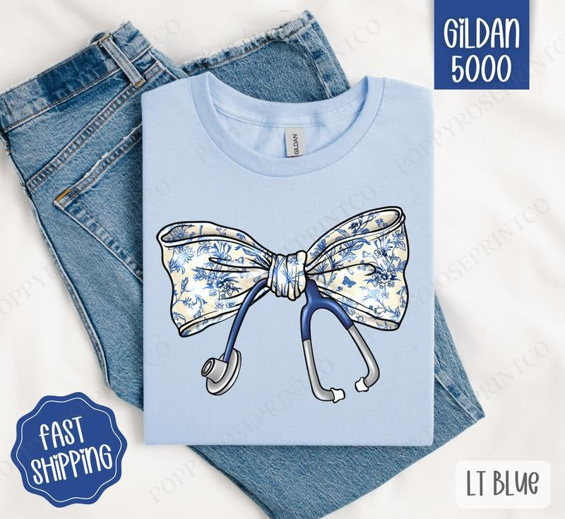 Coquette Nurse Bow Shirt Gildan, RN Tee, Gift for Nurse, Trendy Women's Tshirt Plus Sizes Hoodie, Sweatshirt
