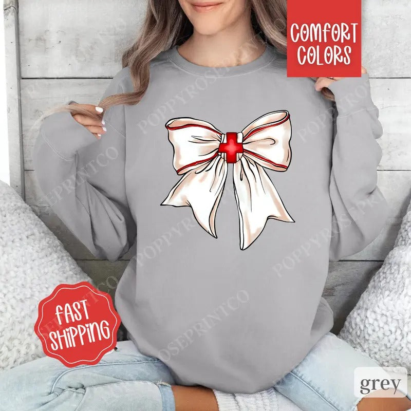 Coquette Nurse Bow Sweatshirt Comfort Colors, Nurse Appreciation Gift, RN Sweatshirt,  Gift for Nurse, Nursing Student...