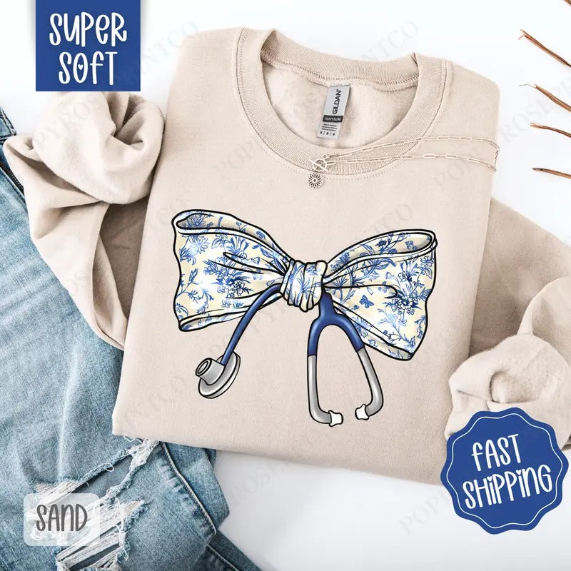 Coquette Nurse Bow Sweatshirt, RN Crewneck, Gift for Nurse T-Shirts, Hoodie | HypeDripTees.com