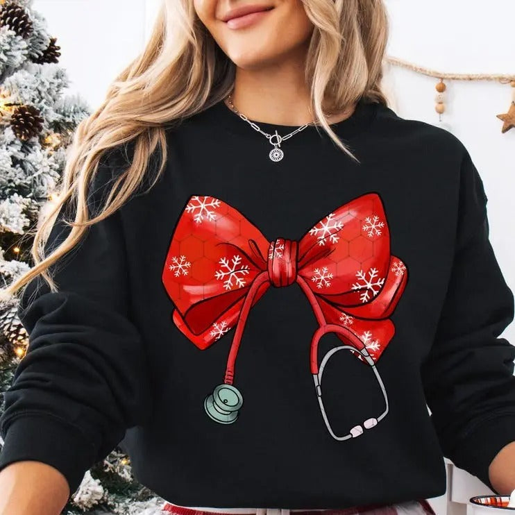 Coquette Nurse Stethoscope Coquette Bow Nurse Shirt Medical Nurse Shirt Xmas Nurse Shirt Her T-Shirts, Hoodie, Sweatshirt
