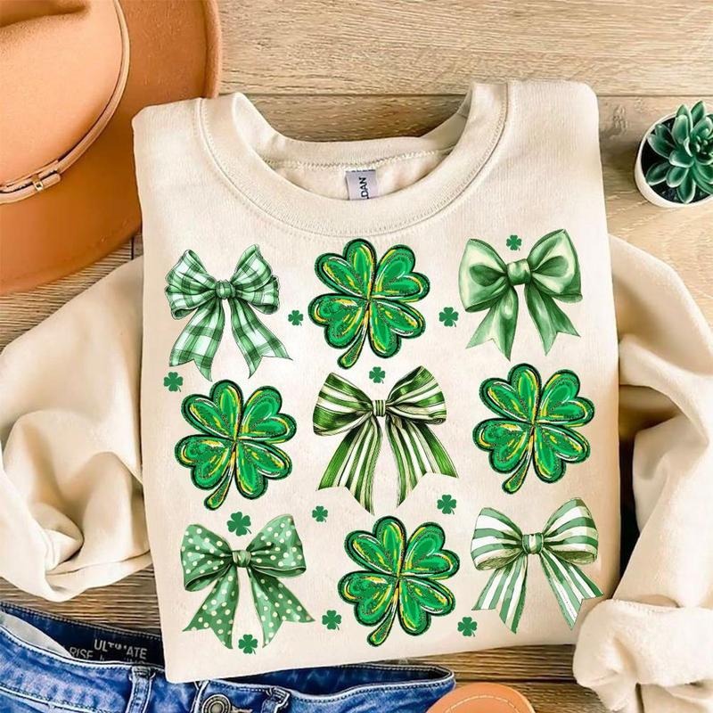 Coquette Patrick's Day Bow t-shirt, Patrick Day sweatshirt, Shamrock Lucky Bow, Trendy, Irish Patrick Day Shirt Design,...