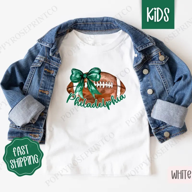 Coquette Philadelphia Football Bow Kids Shirt - Football Children's Tshirt