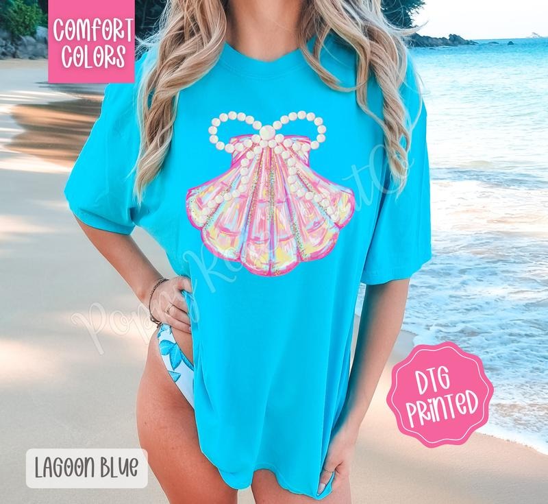Coquette Sea Shell Comfort Colors Tshirt, Cute Summer Tee, Girly Beach Shirt Hoodie, Sweatshirt | HypeDripTees.com